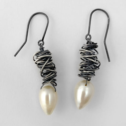 Wire Wrapped Pearl Drop Earrings