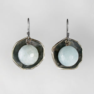Aquamarine silver cup earrings