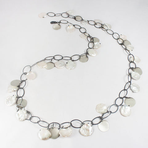 36" Keishi pearl and disc necklace